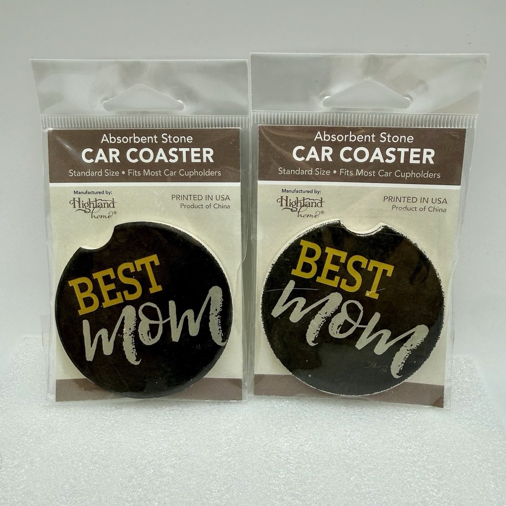 Highland Home Absorbent Stone Car Coasters Best Mom Lot of 2 Made In USA